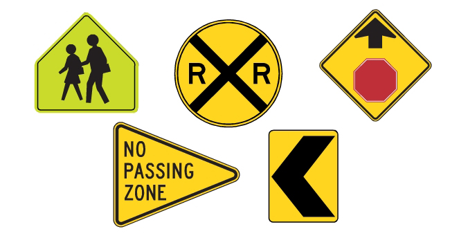 Yellow Diamond-Shaped Warning Road Signs